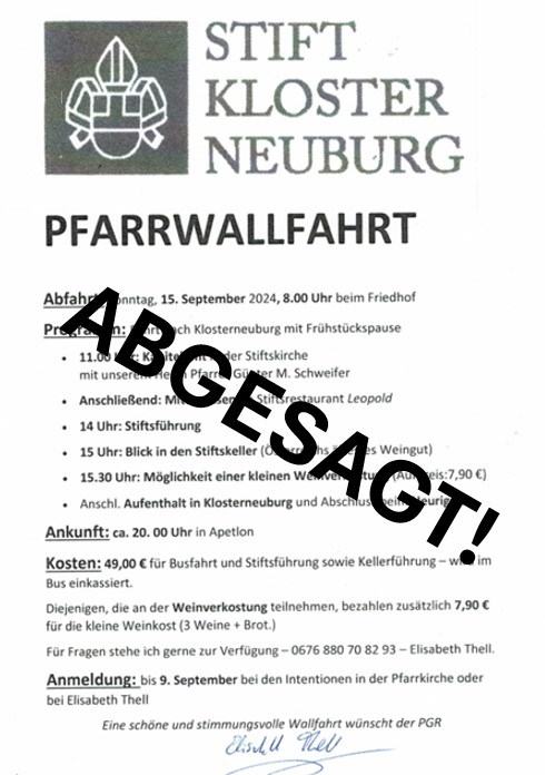 Pfarrwallfahrt ABGESAGT!